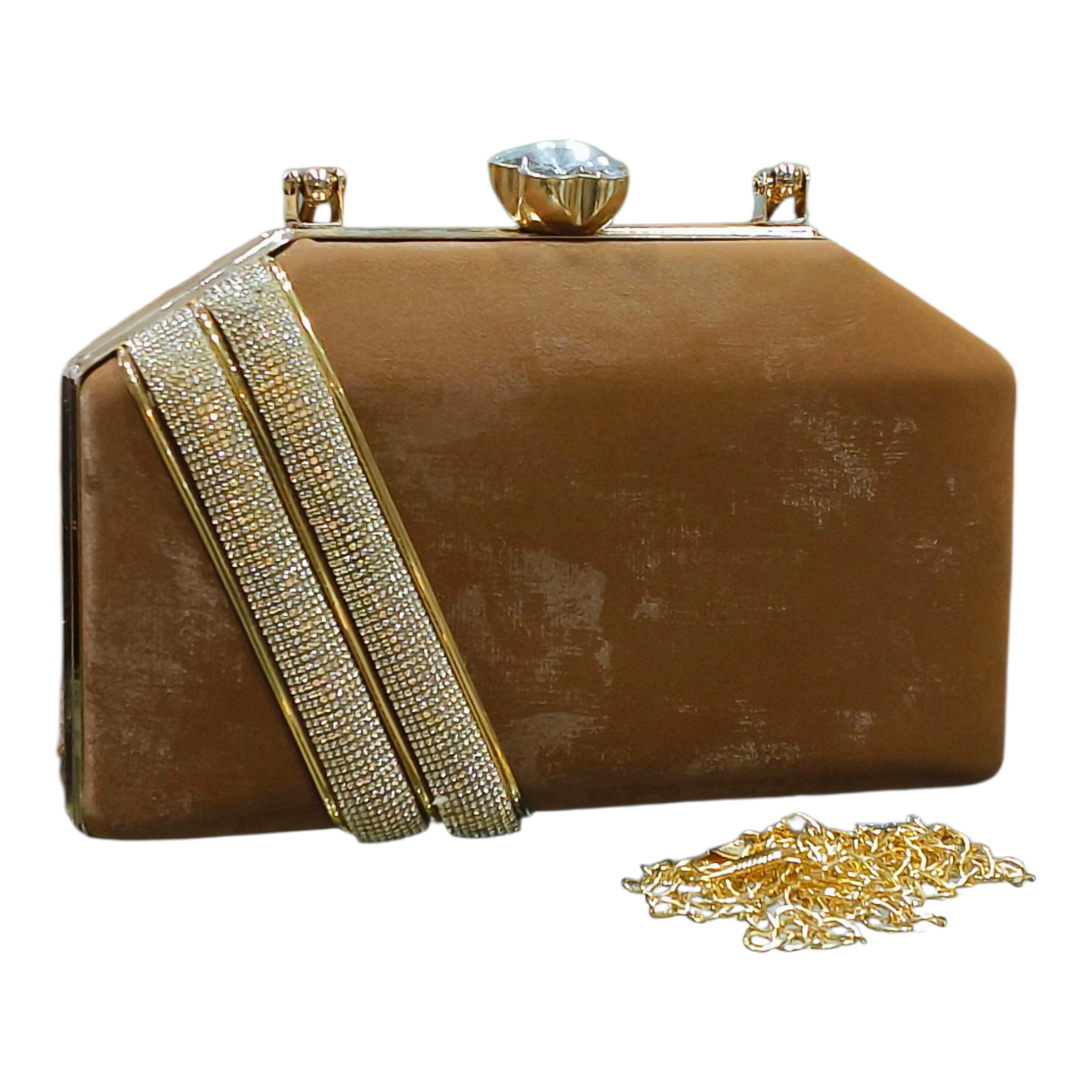 Velvet Evening Clutch With Rhinestone Handle Strap