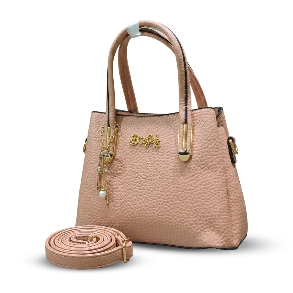 Dusty Blush PU Leather Tote Bag for Women with Strap & Charm