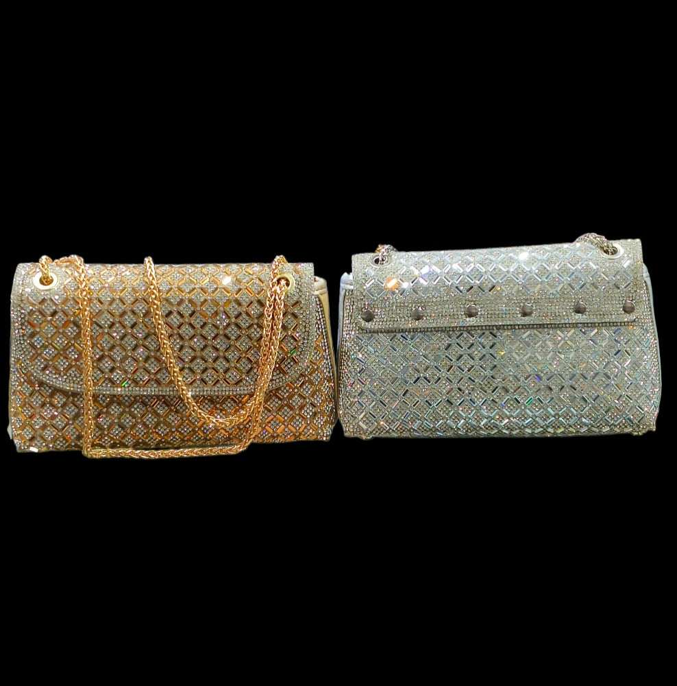 Diamond Pattern Party Clutch With Chain Strap