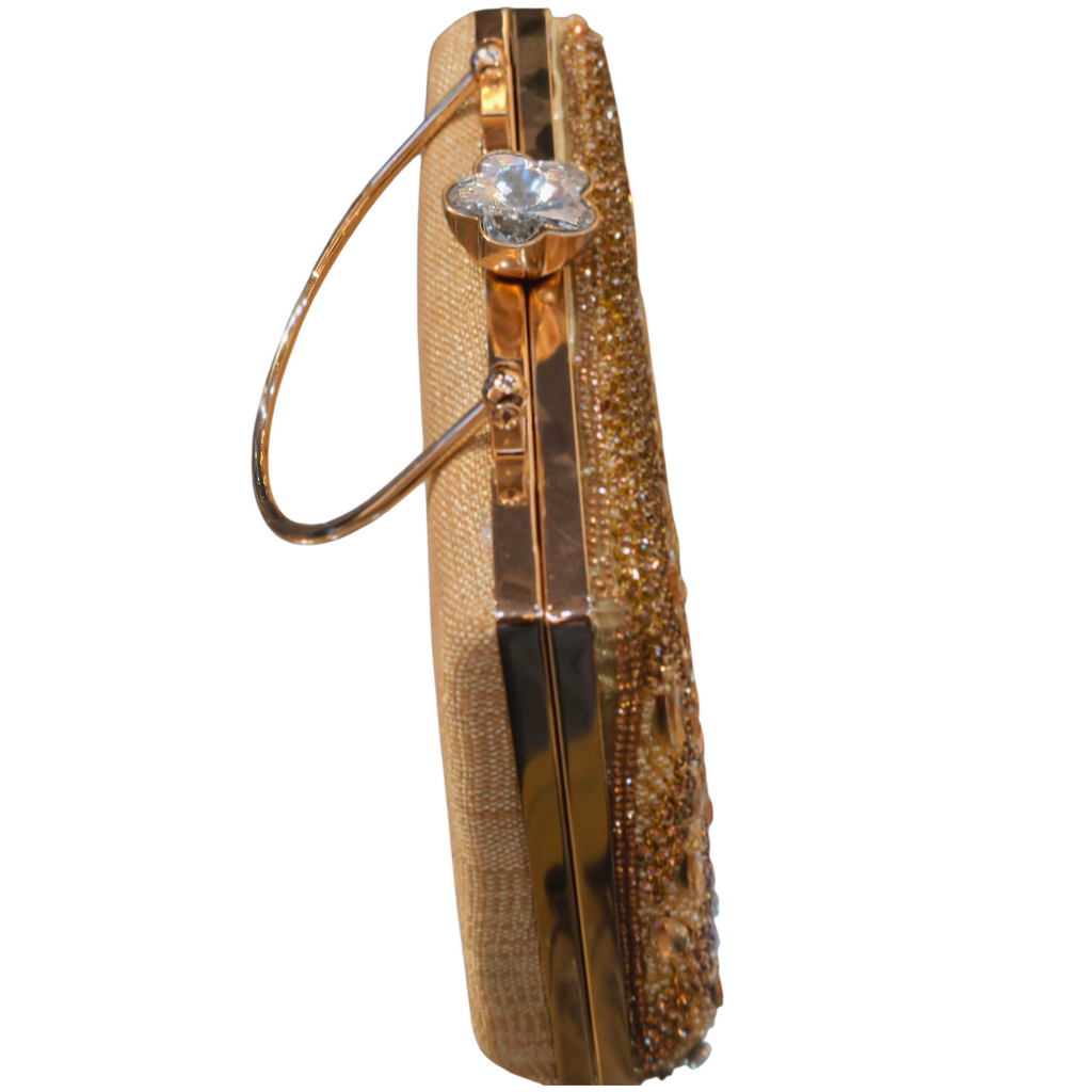 Golden Party Clutch with Crystal & Bead Work for Women