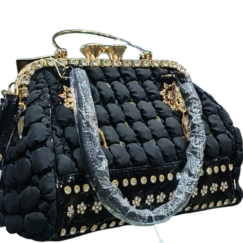 Black Bridal Handbag with Rhinestone Detail for Women
