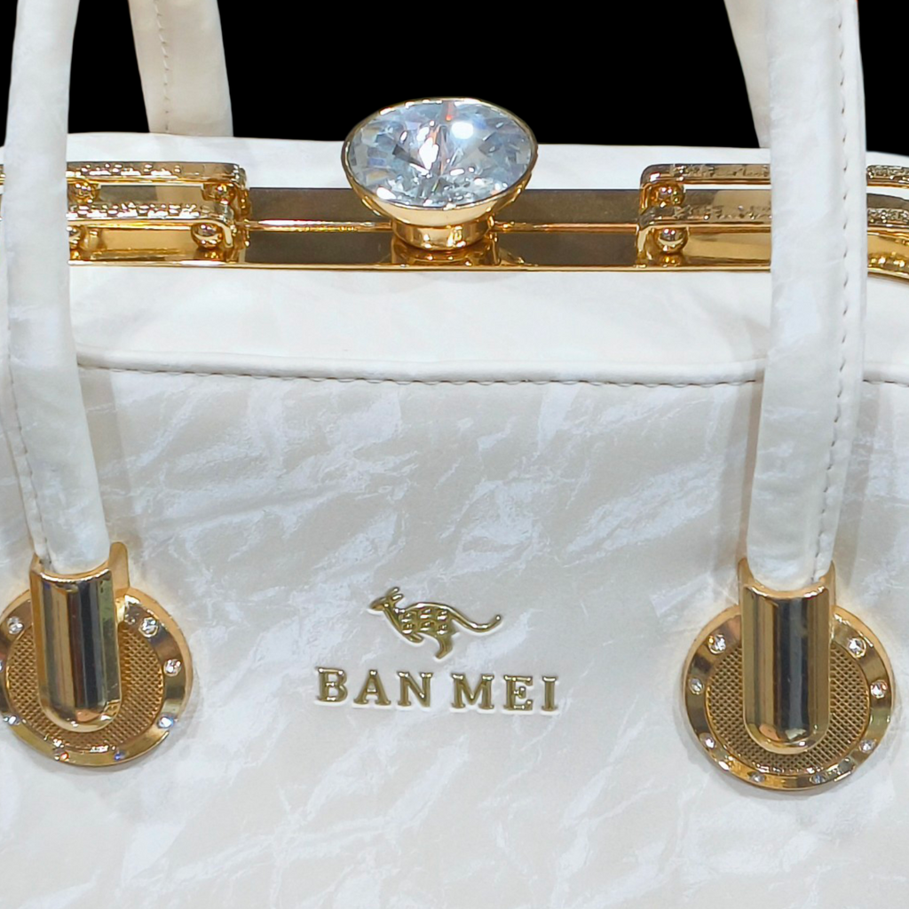 White Stylish Clutch Handbag with Gold Chain for Women