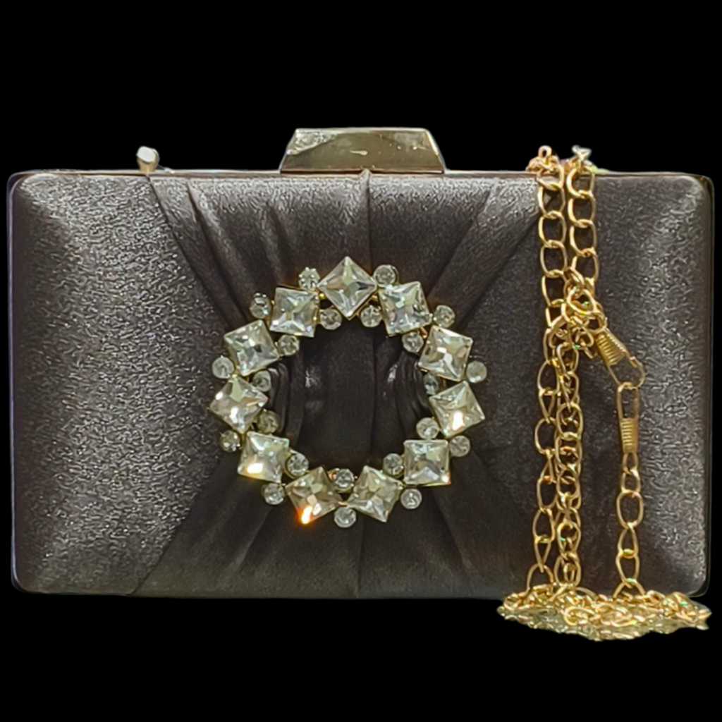 Brown Velvet Party Clutch with Chain Strap for Women