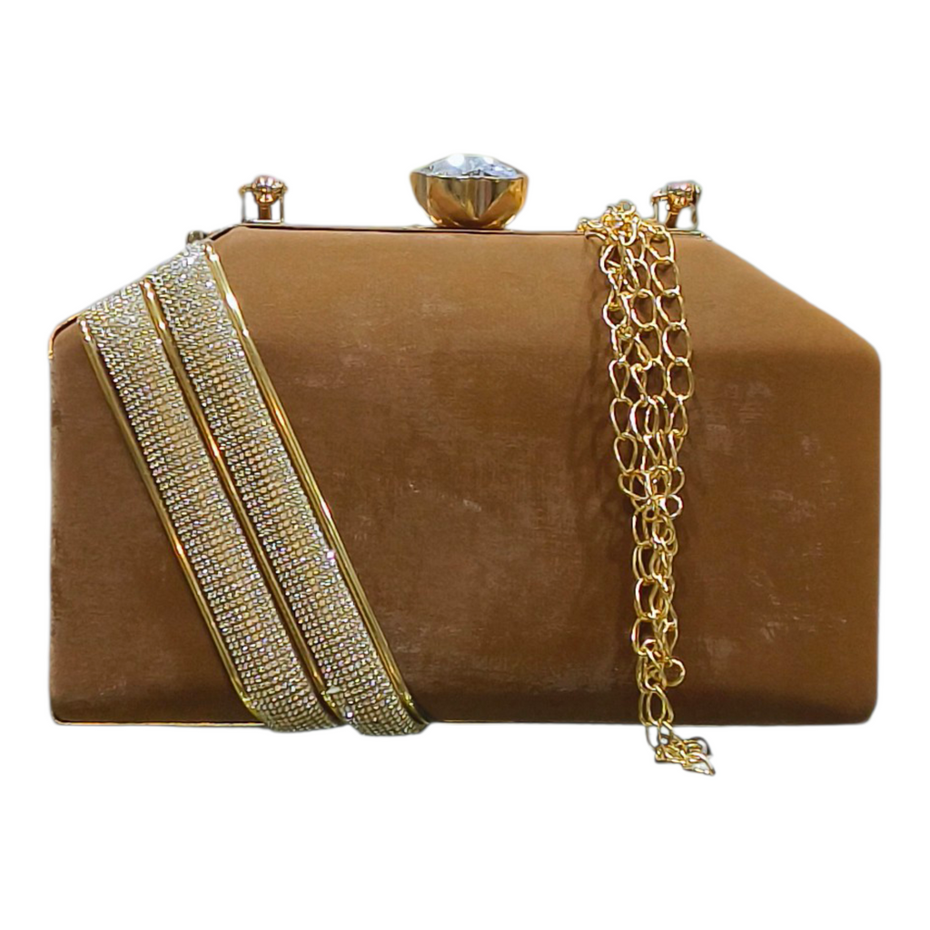 Velvet Evening Clutch With Rhinestone Handle Strap
