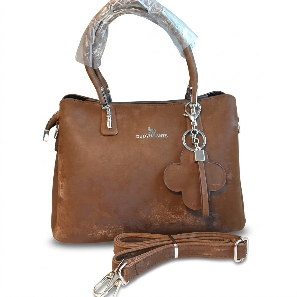 PU Leather Handbag with Strap & Charm