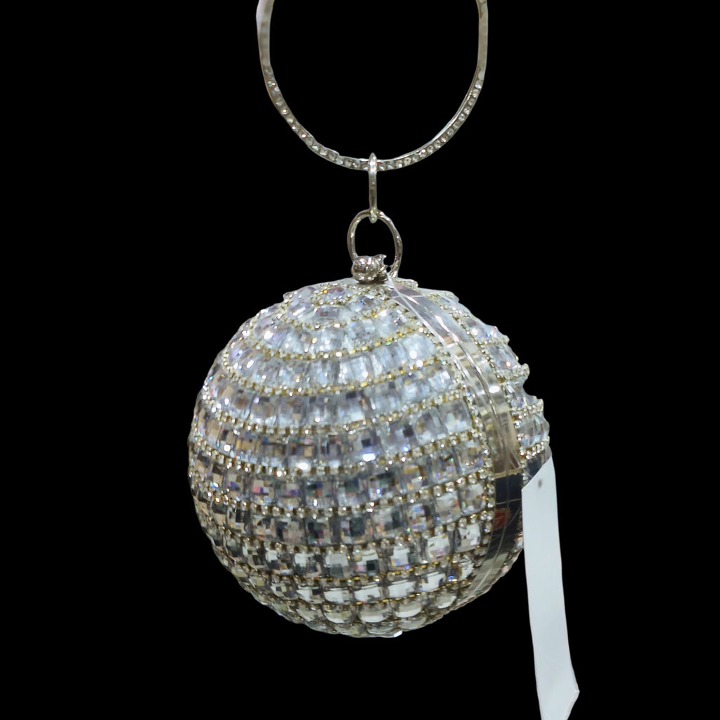 Crystal Embellished Bridal Sphere Clutch With Rhinestone Handle