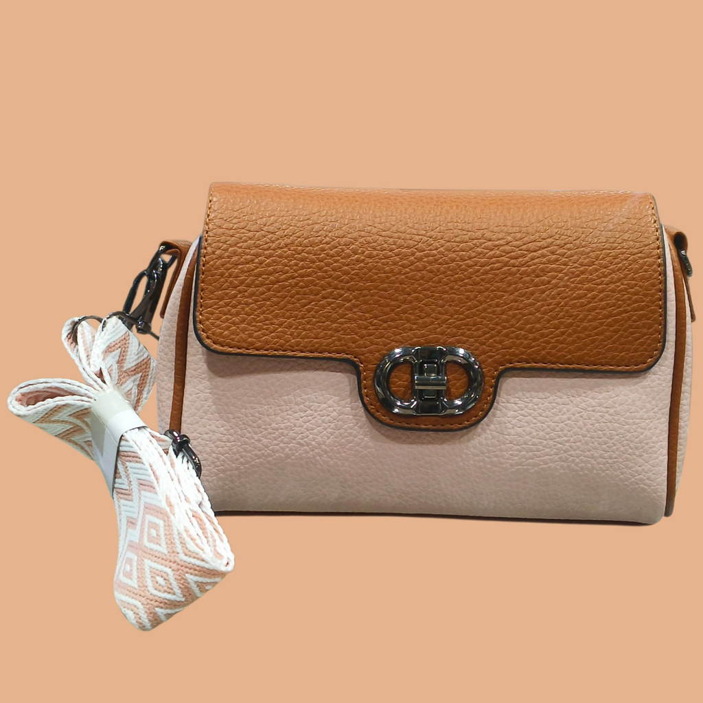 Two-Tone Casual Sling Bag With Chevron Strap & Gold Clasp