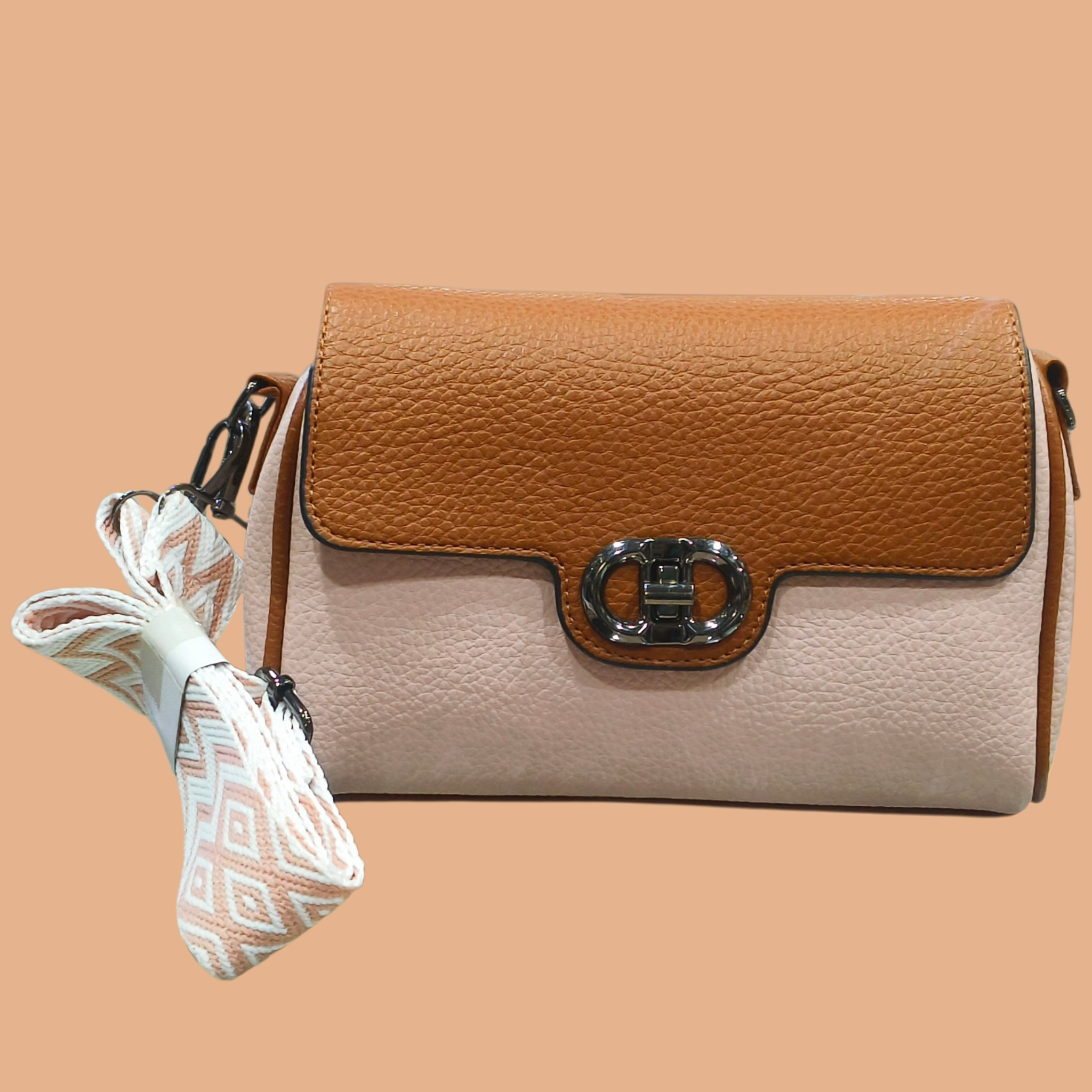 Two-Tone Casual Sling Bag With Chevron Strap & Gold Clasp