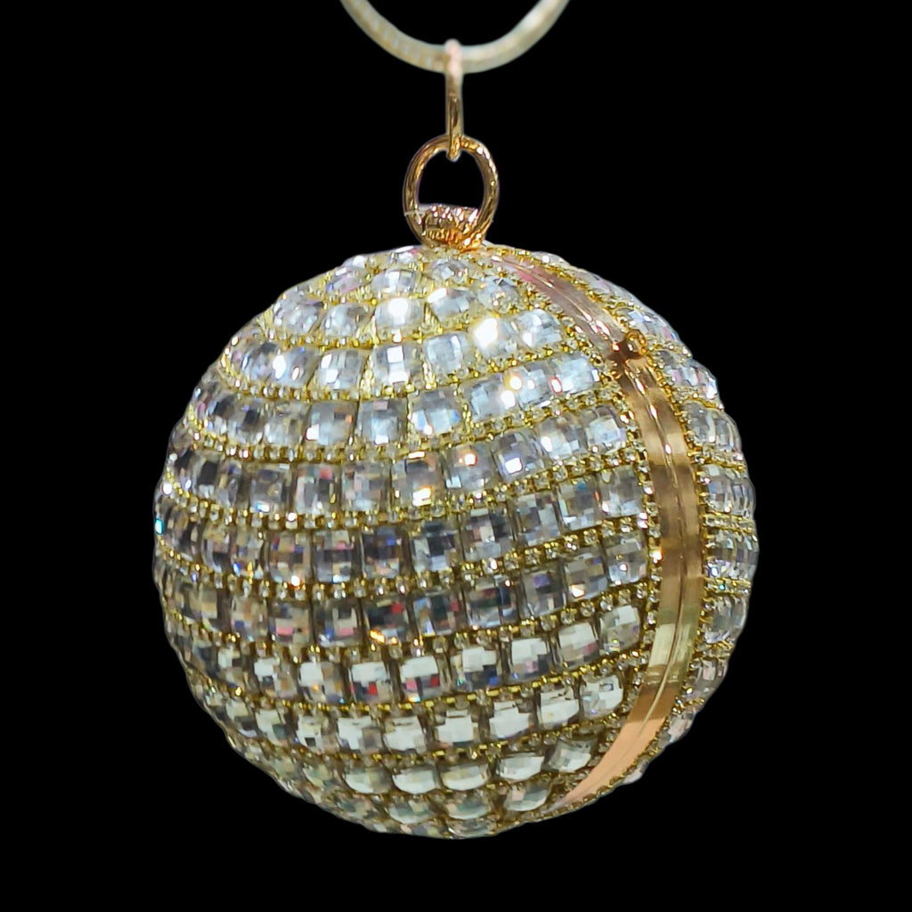 Crystal Embellished Bridal Sphere Clutch With Rhinestone Handle