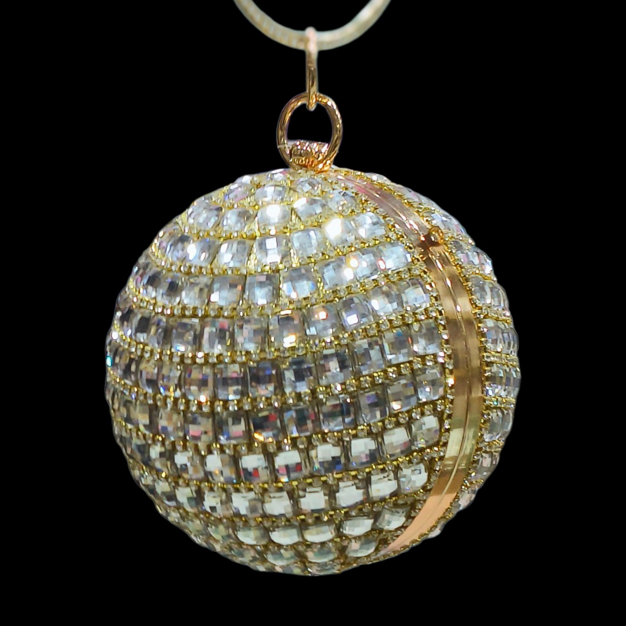 Crystal Embellished Bridal Sphere Clutch With Rhinestone Handle