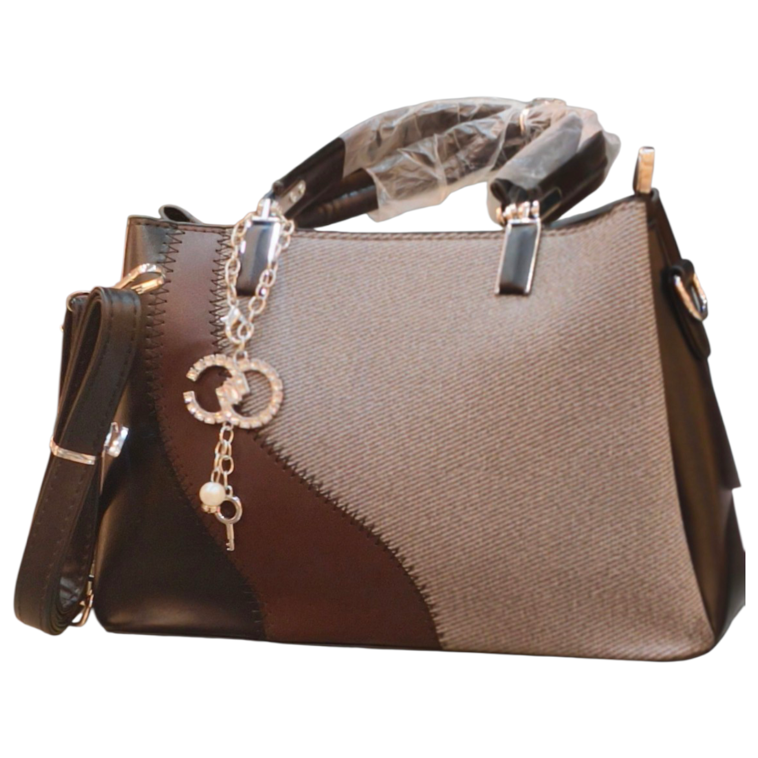 Black & Brown Stylish Handbag with Chain details for women