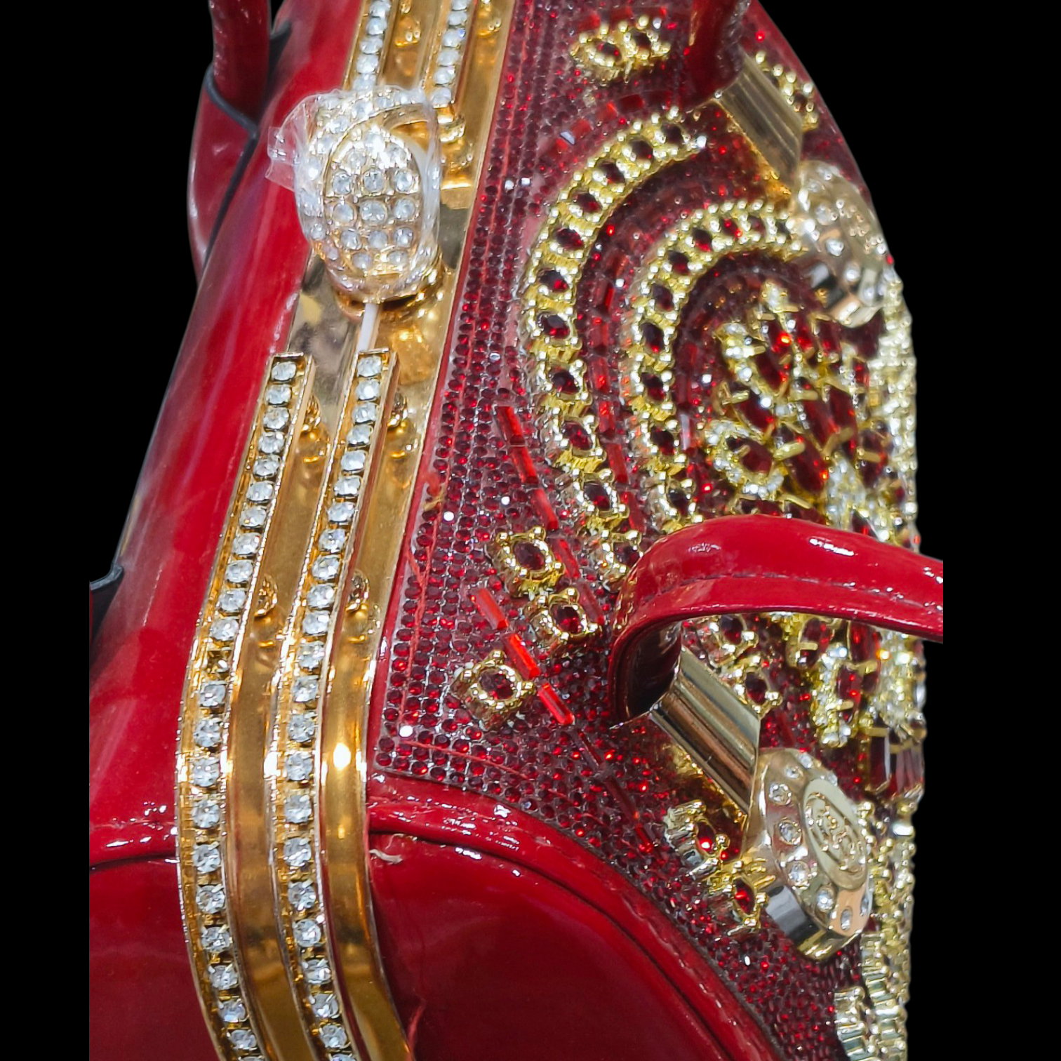 Red Bridal Clutch with Stone & Crown Design for Women