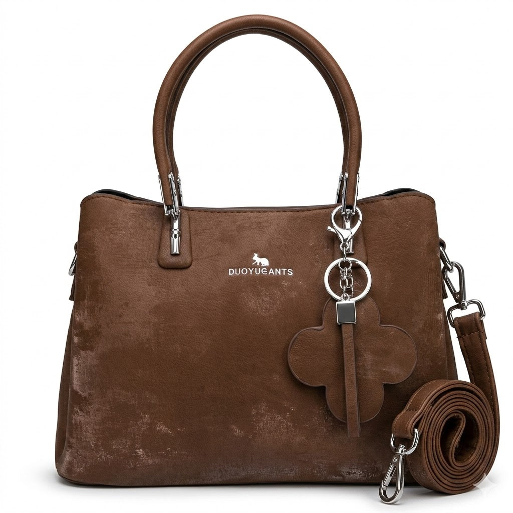 PU Leather Handbag with Strap & Charm