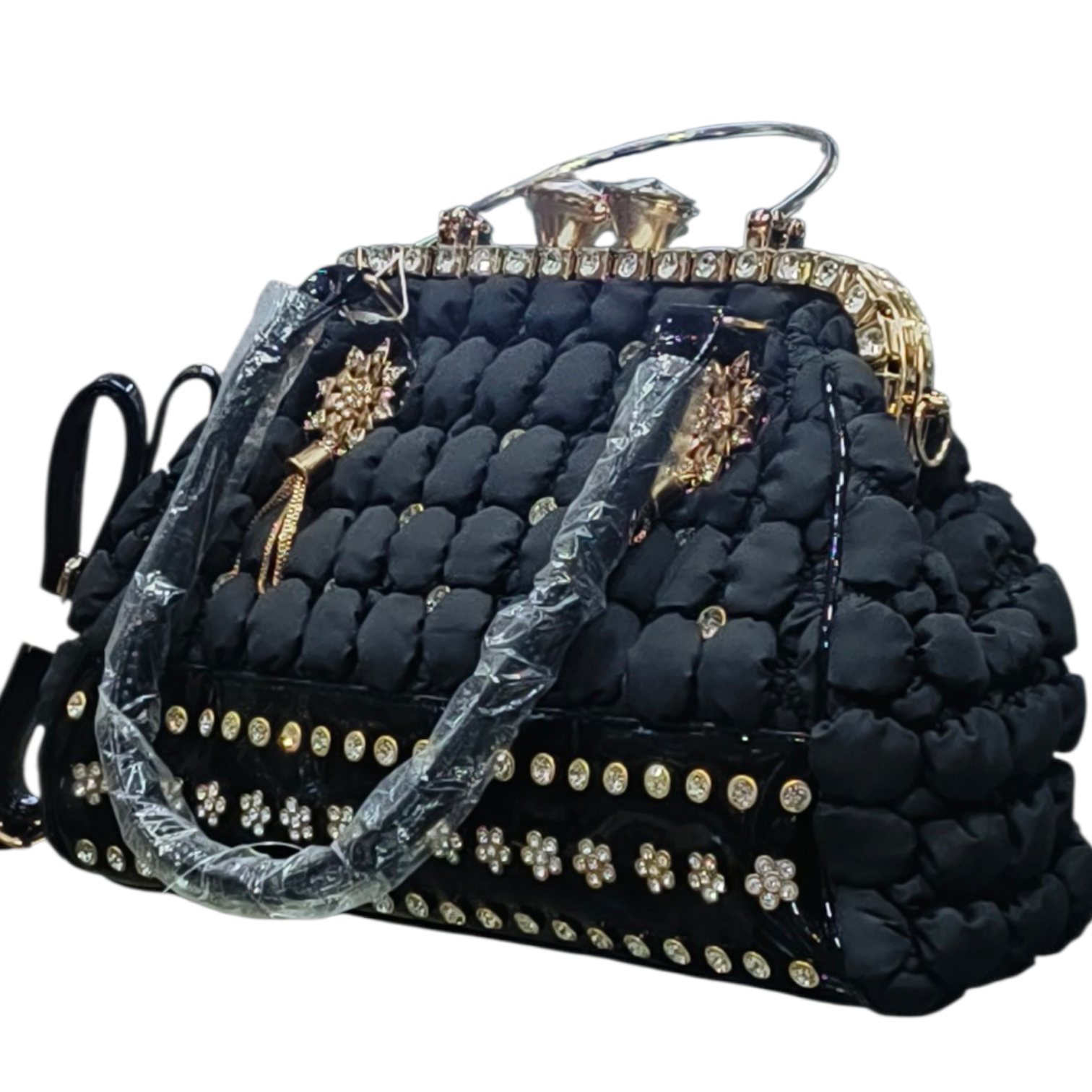 Black Bridal Handbag with Rhinestone Detail for Women