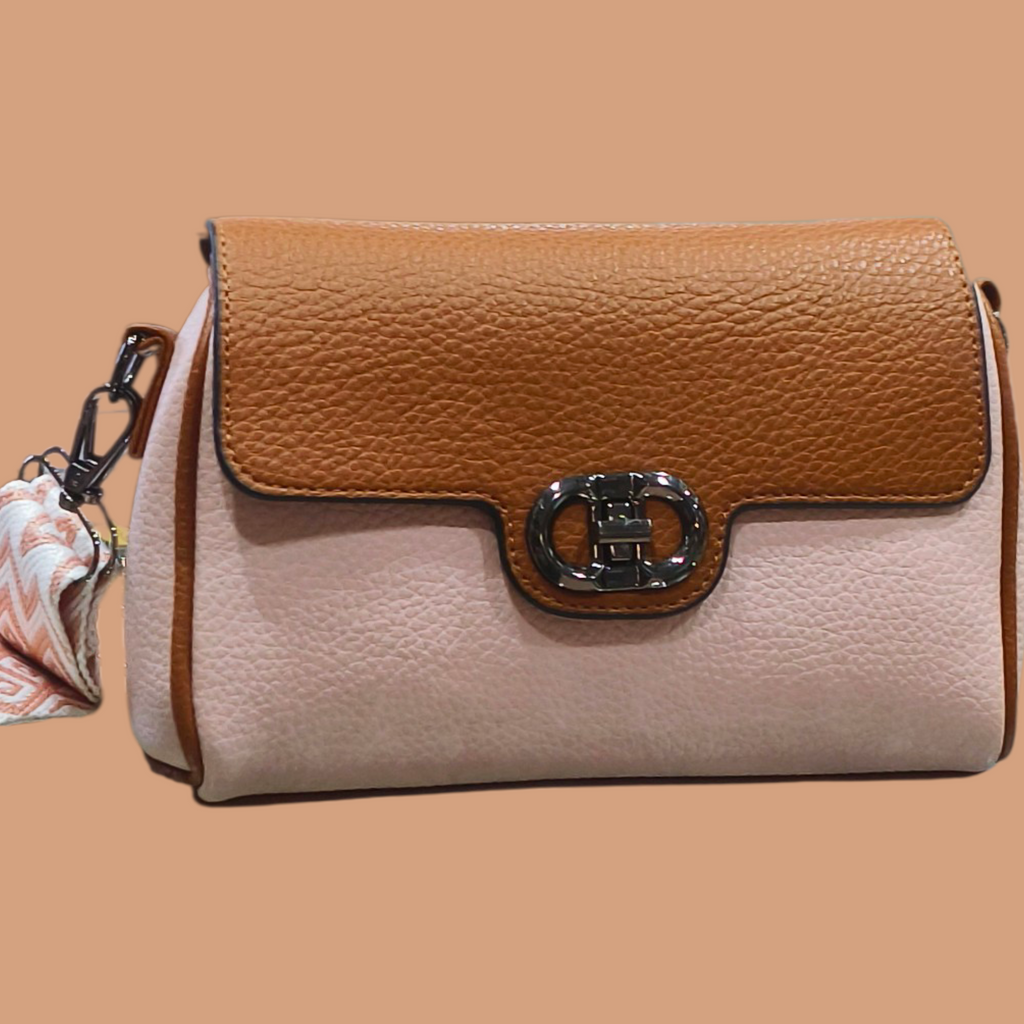 Two-Tone Casual Sling Bag With Chevron Strap & Gold Clasp
