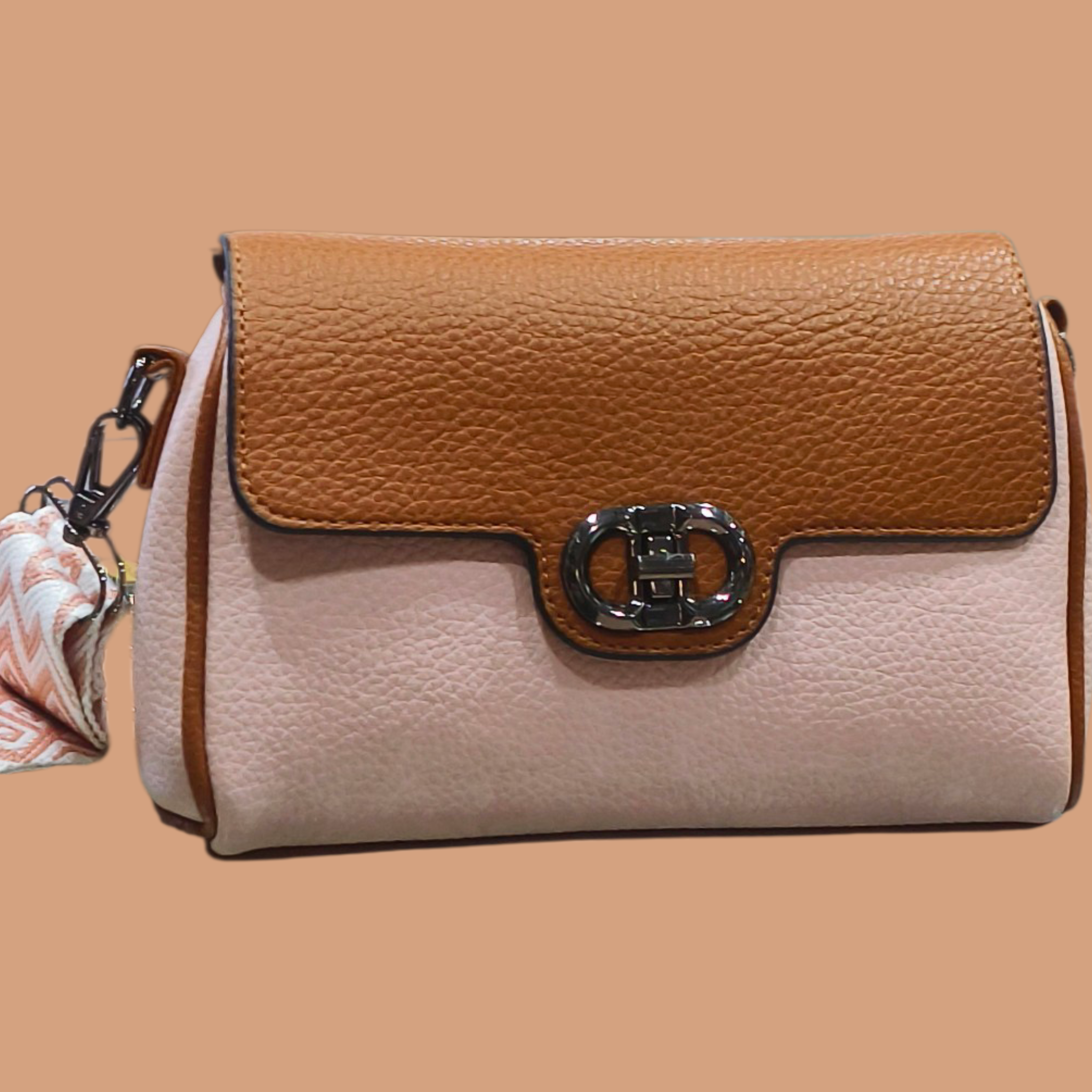 Two-Tone Casual Sling Bag With Chevron Strap & Gold Clasp