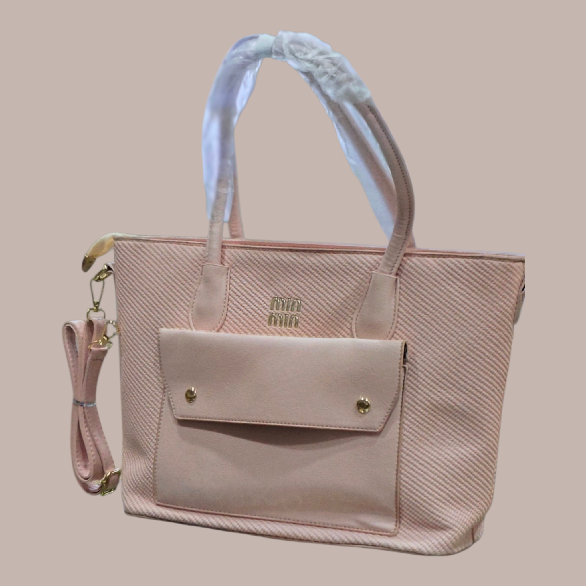Pink Quilted Tote Bag With Tassel Charm & Shoulder Strap
