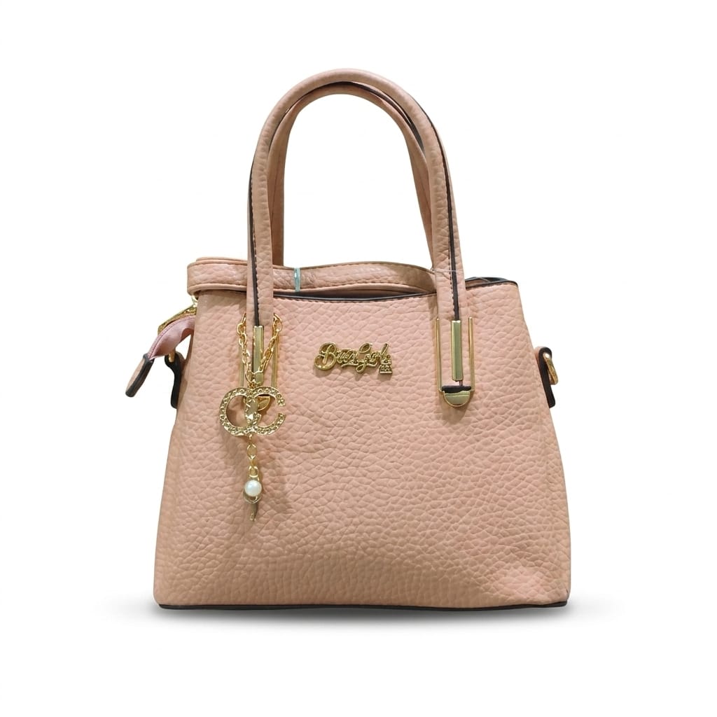 Dusty Blush PU Leather Tote Bag for Women with Strap & Charm