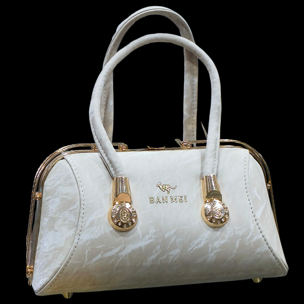 White Marble Texture Handbag with Gold Frame for Women