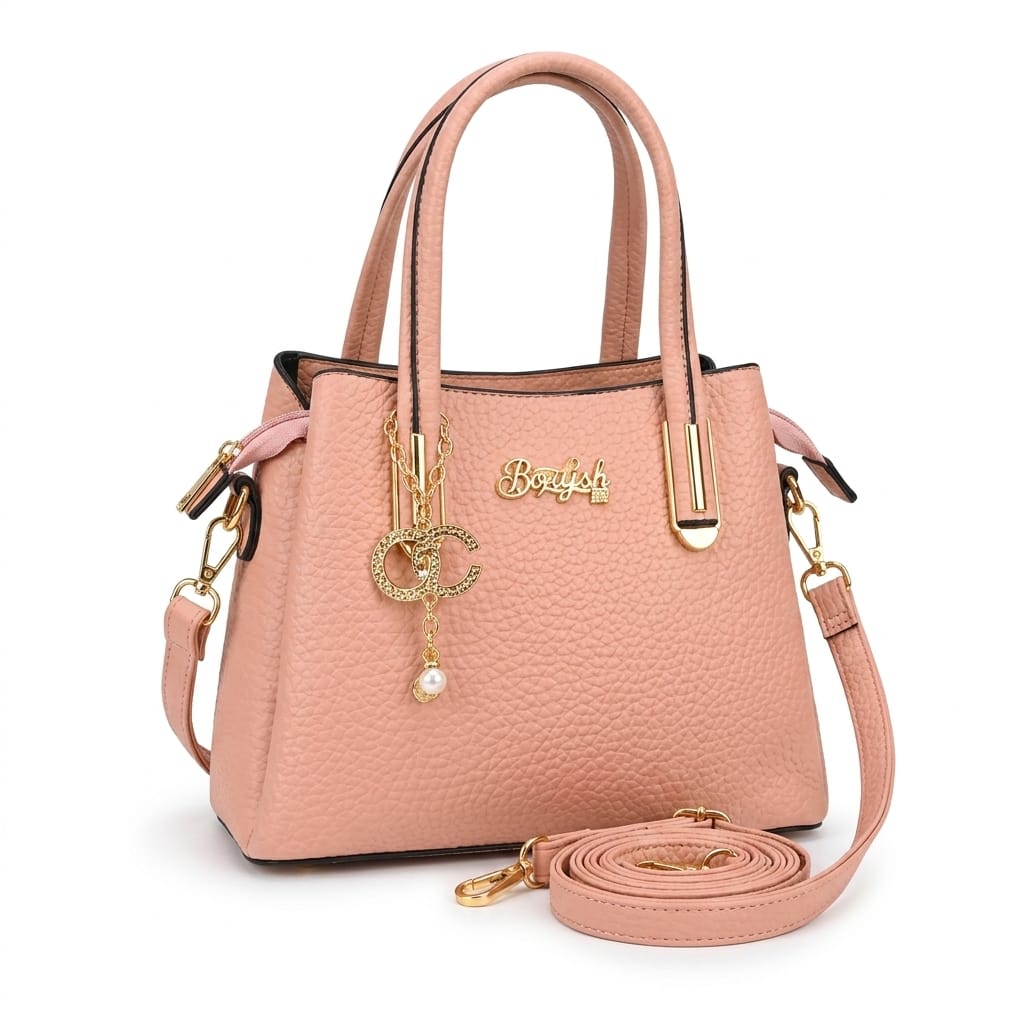 Dusty Blush PU Leather Tote Bag for Women with Strap & Charm