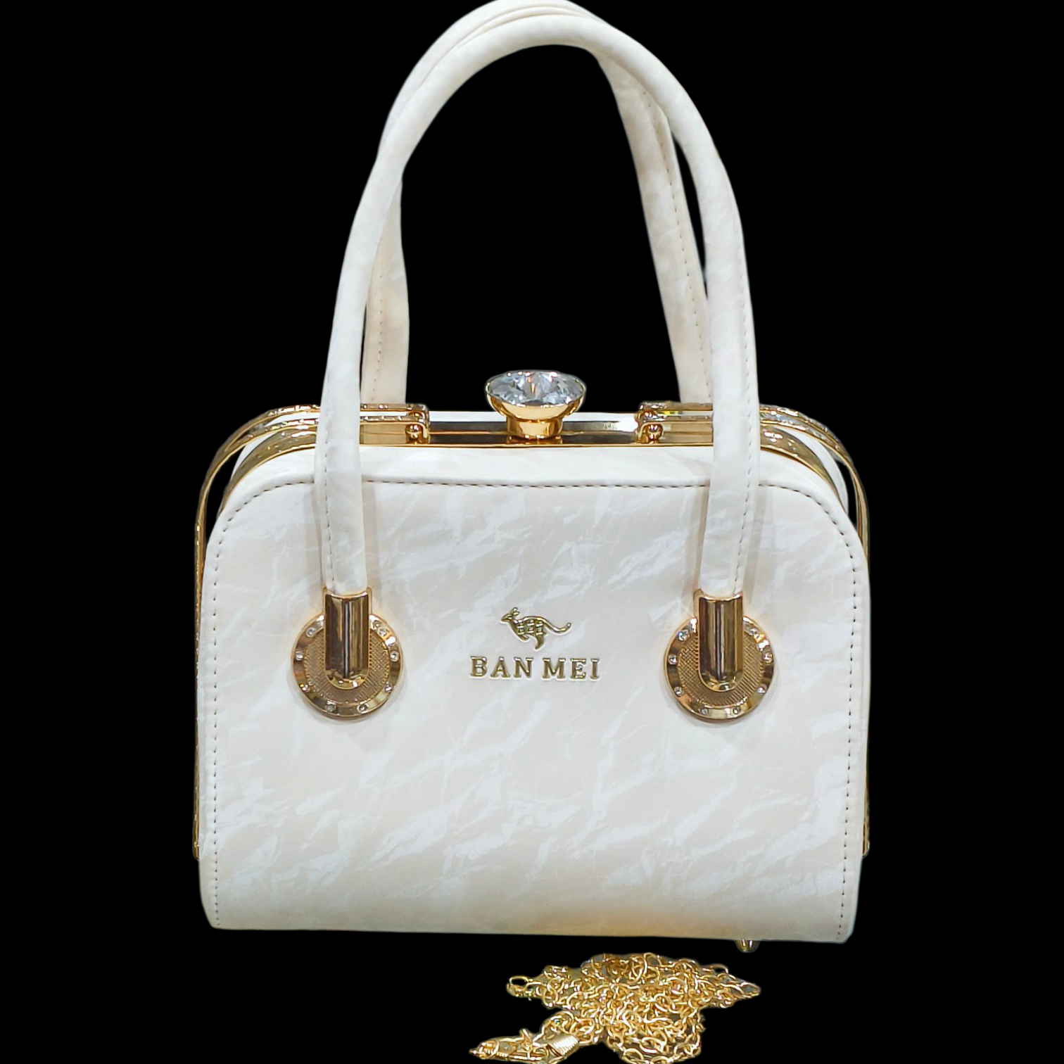 White Stylish Clutch Handbag with Gold Chain for Women