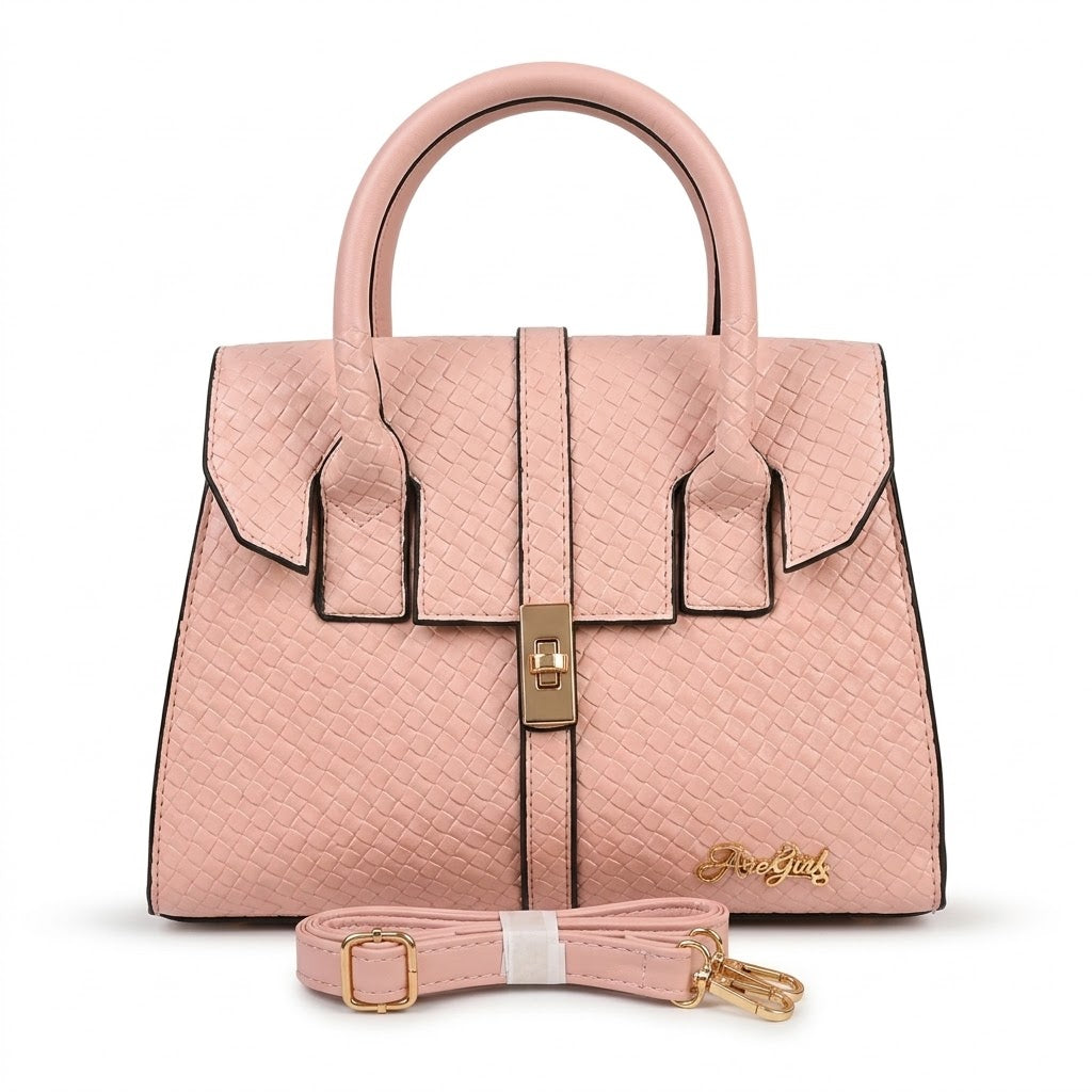 Quilted Peach Pink Handbag for Women with Gold Clasp & Flap Closure