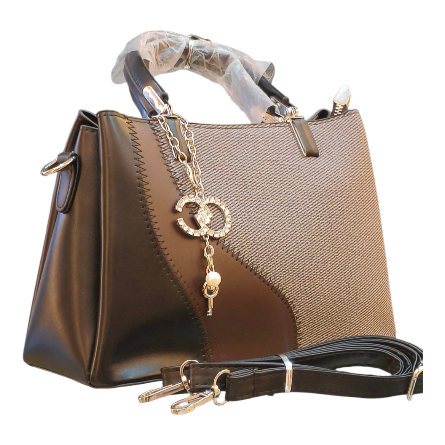 Black & Brown Stylish Handbag with Chain details for women