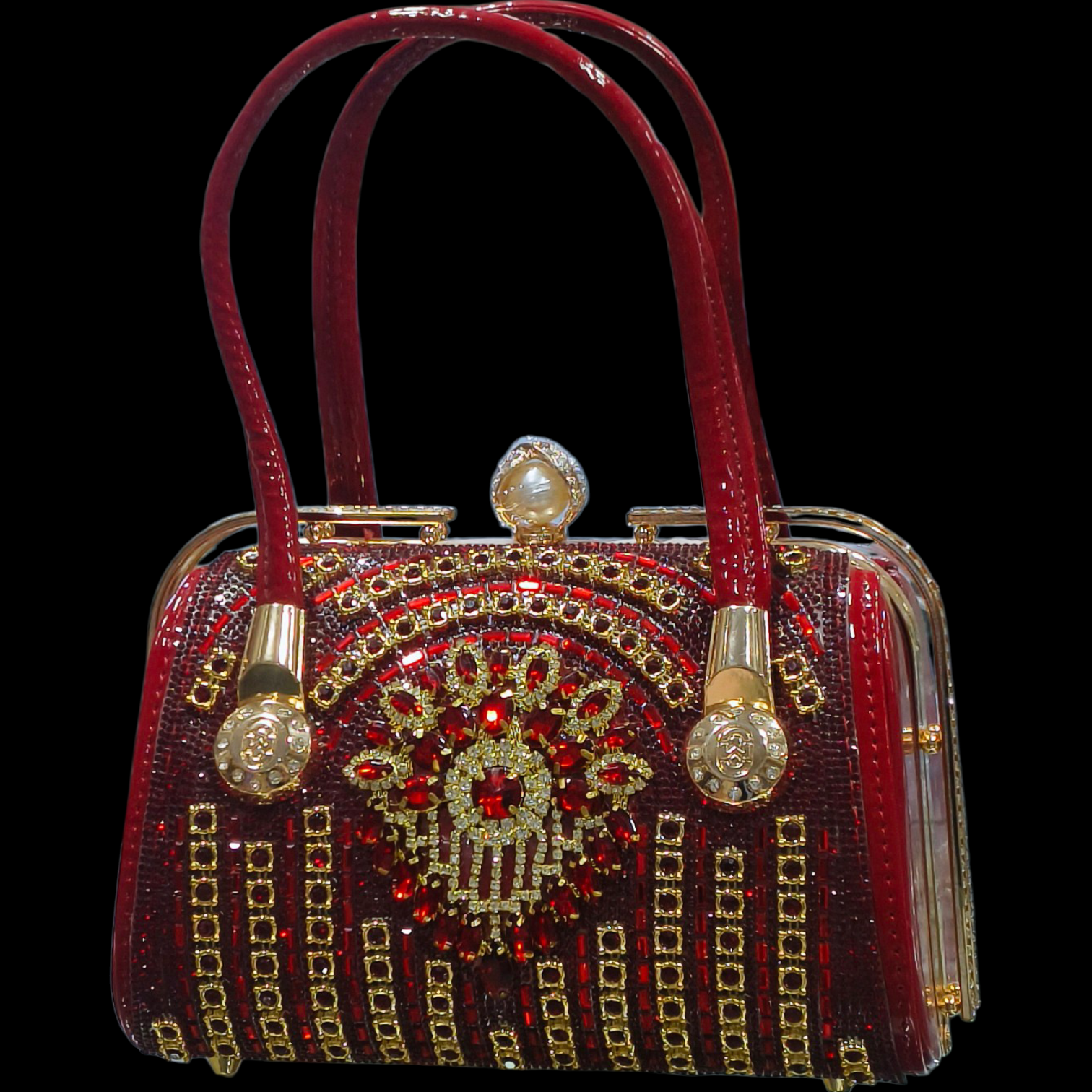 Red Bridal Clutch with Stone & Crown Design for Women