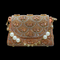 Peach Gold Rhinestone Pearl Embellished Sling Purse