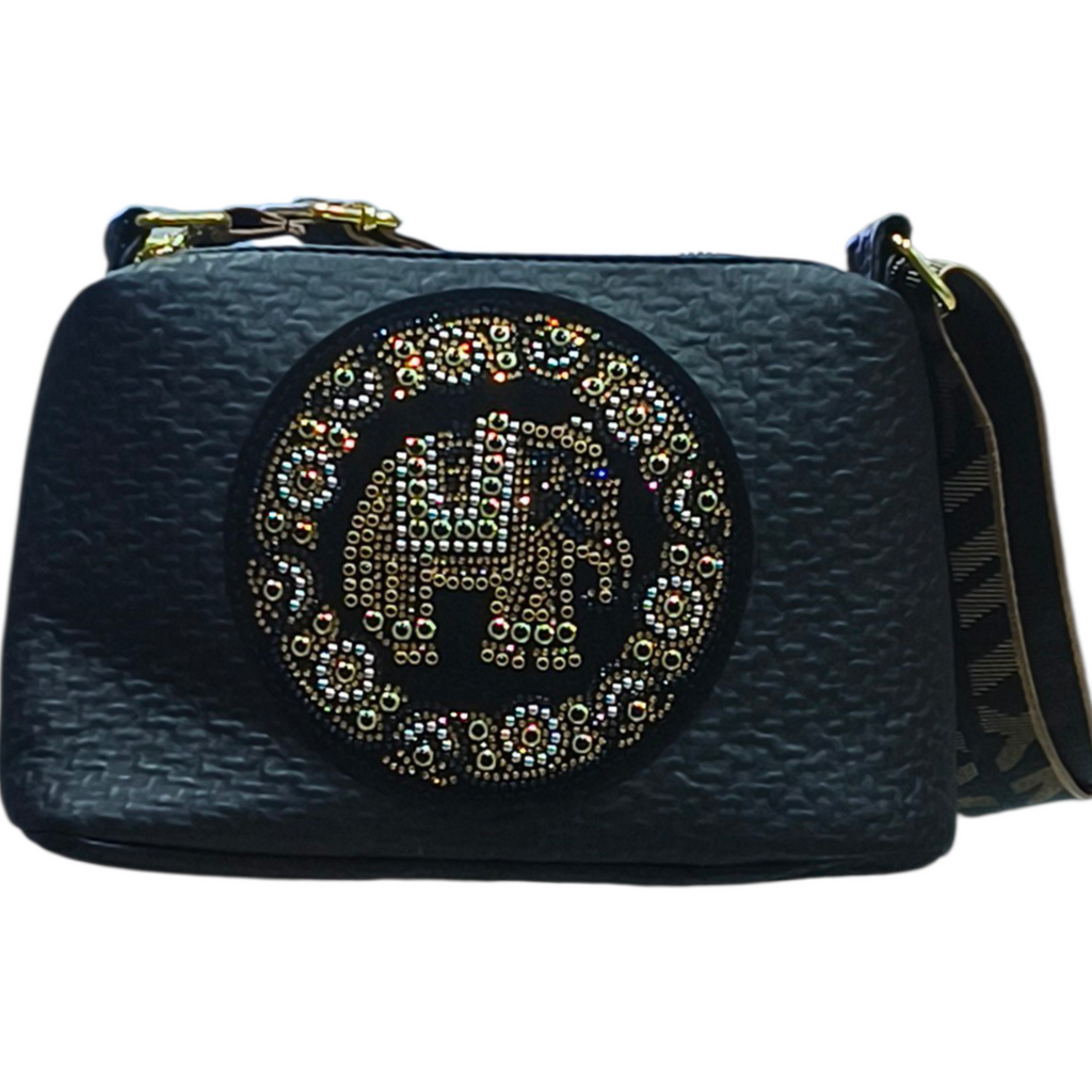 White Quilted Sling Handbag with Rhinestone Detail for Women