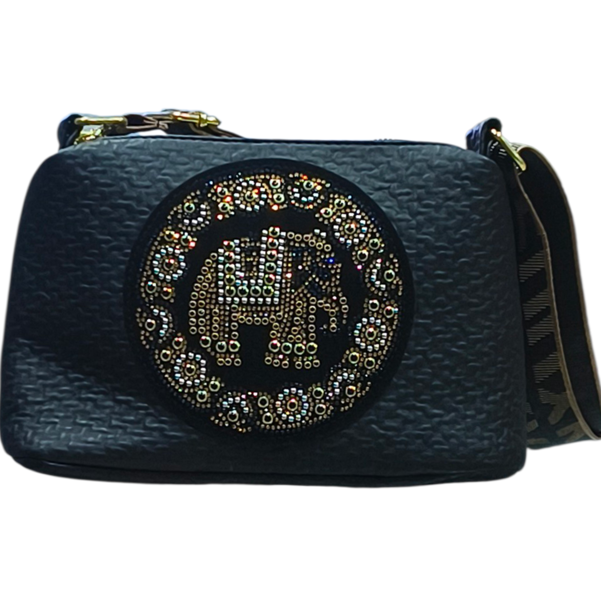 White Quilted Sling Handbag with Rhinestone Detail for Women
