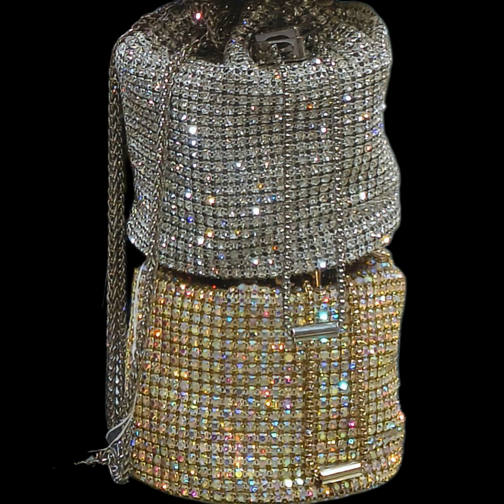 Silver Rhinestone Bridal Drawstring Sling Bag