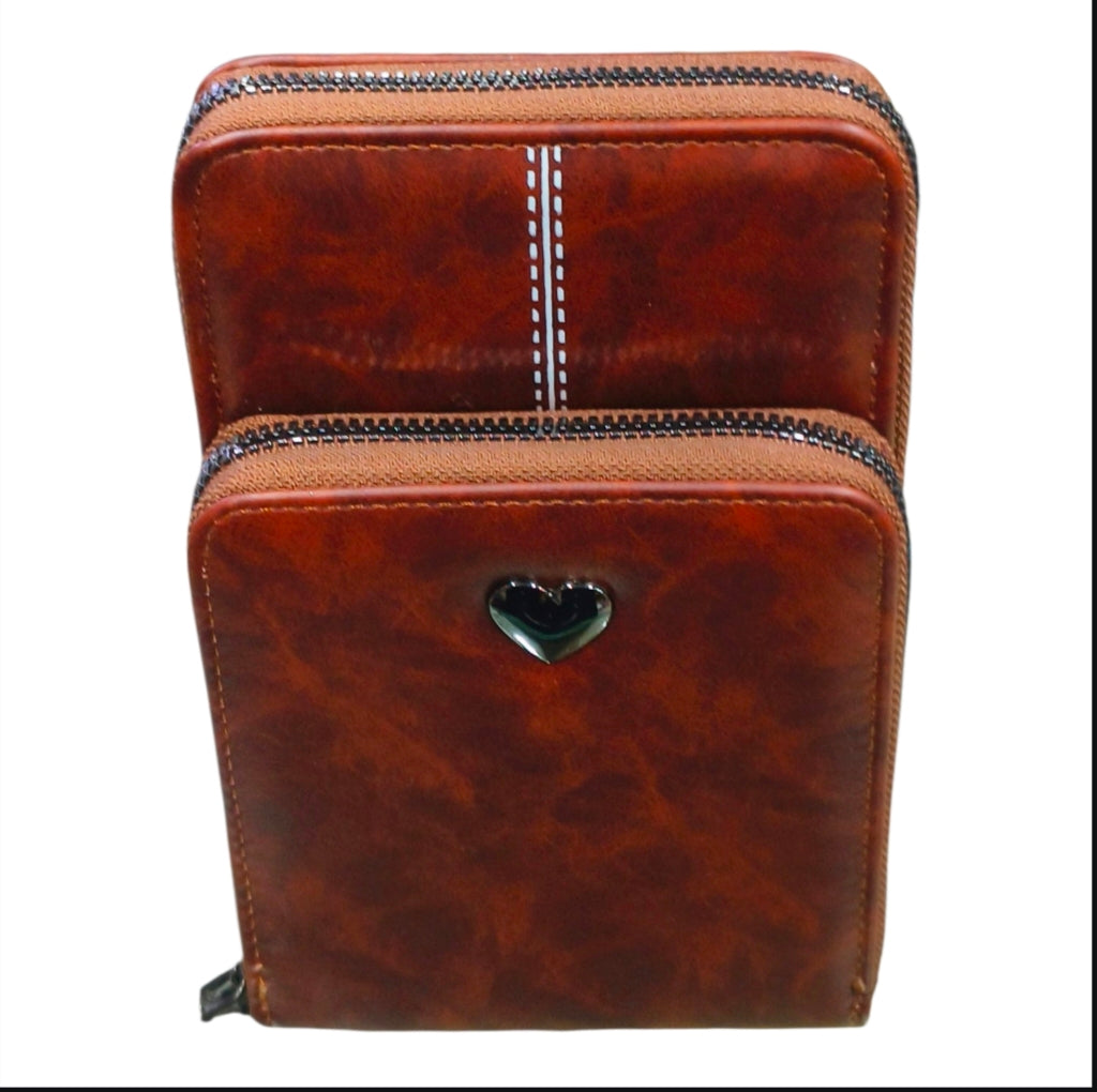 Double Zip Heart Detail Wallet Pouch