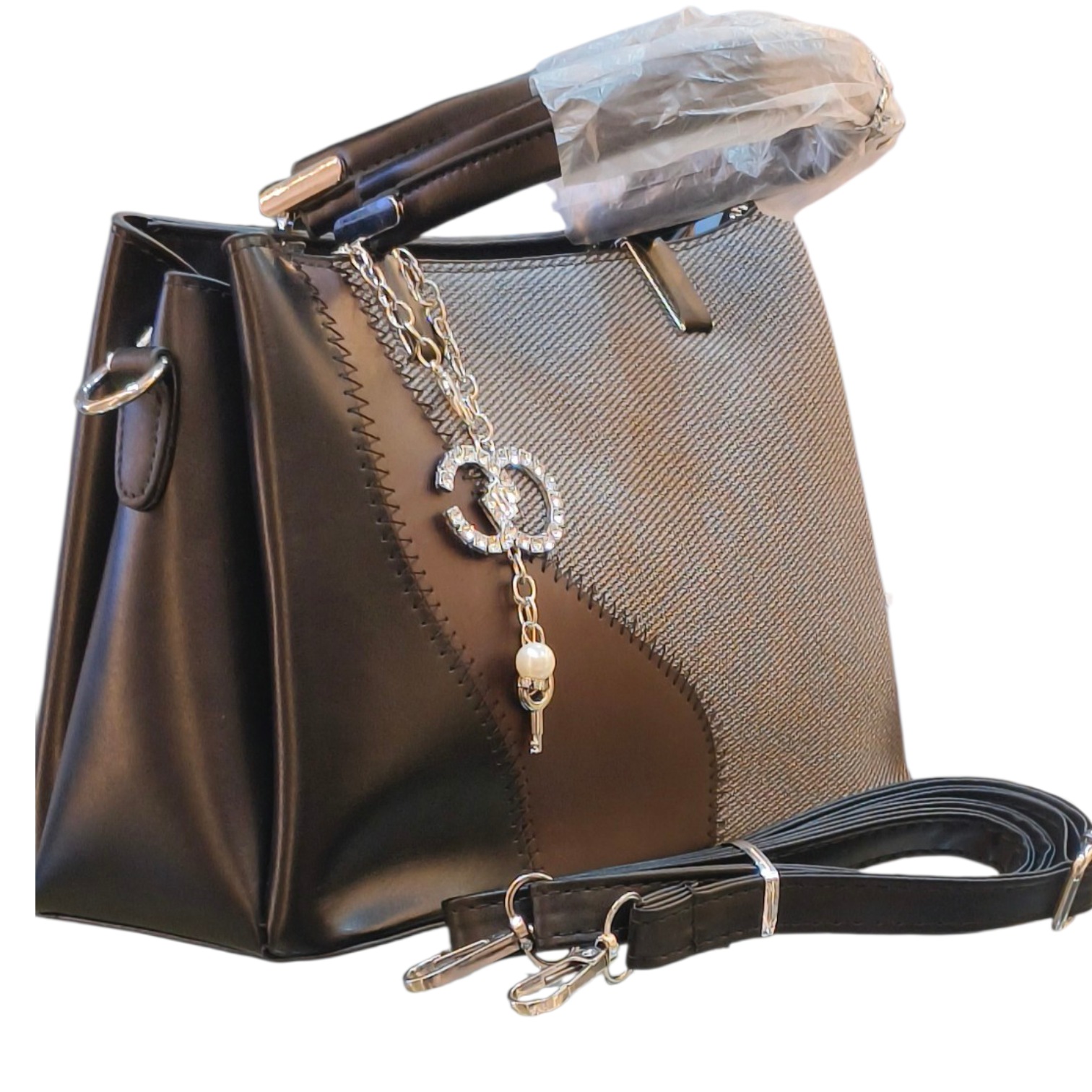 Black & Brown Stylish Handbag with Chain details for women