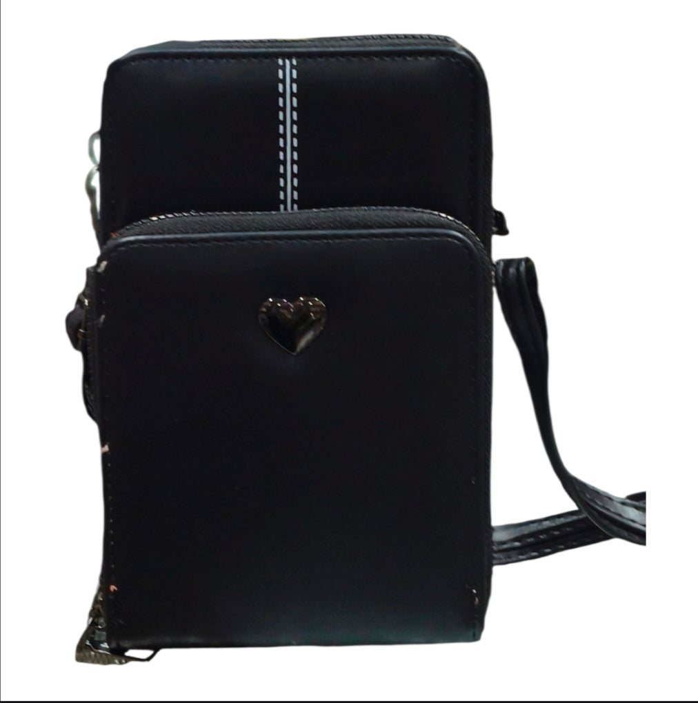Double Zip Heart Detail Wallet Pouch