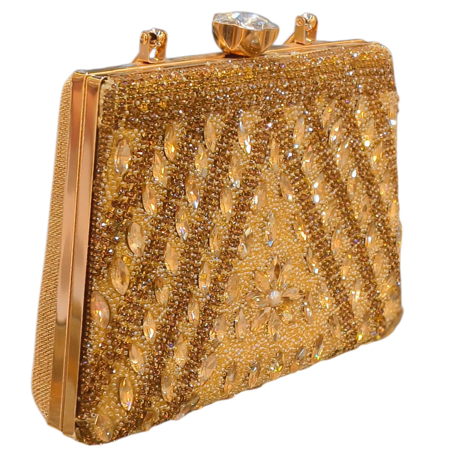 Golden Party Clutch with Crystal & Bead Work for Women