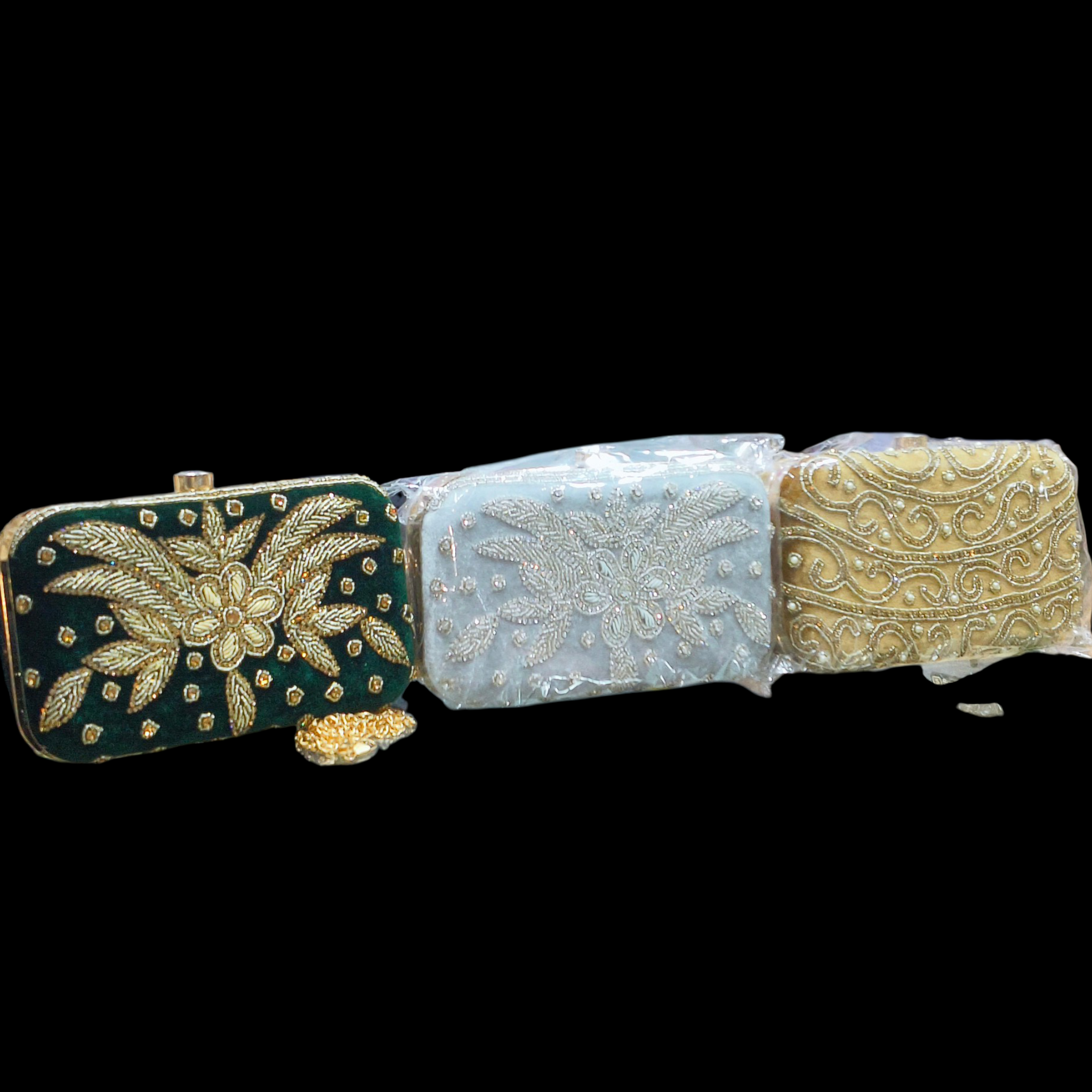 Velvet Beaded Party Clutch With Pearl & Stone Embellishments