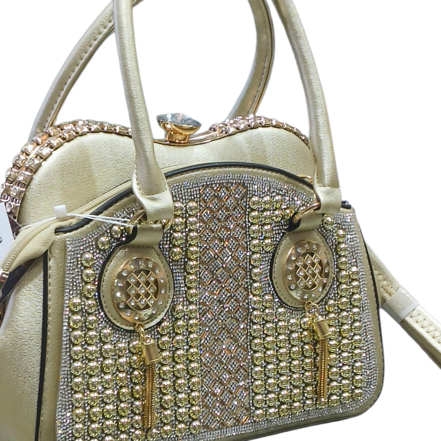 Beige Bridal Handbag with Rhinestone Design for Women
