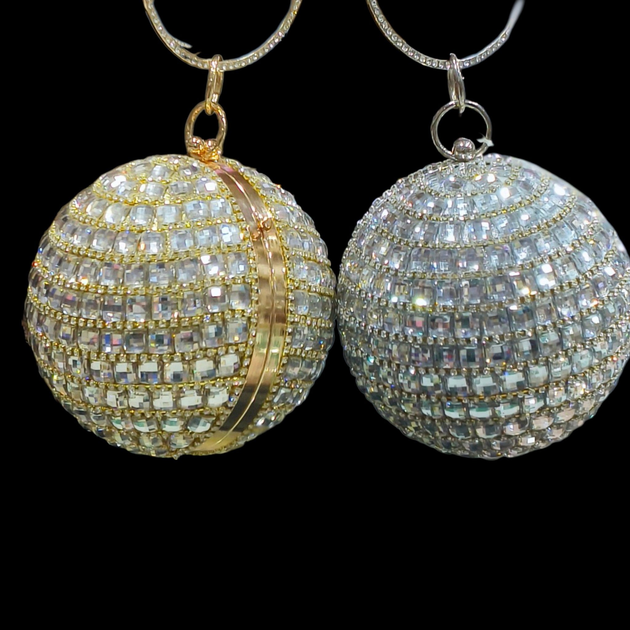 Crystal Embellished Bridal Sphere Clutch With Rhinestone Handle