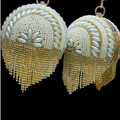 Pearl Embellished Circular Bridal Clutch With Crystal Hoop Handle