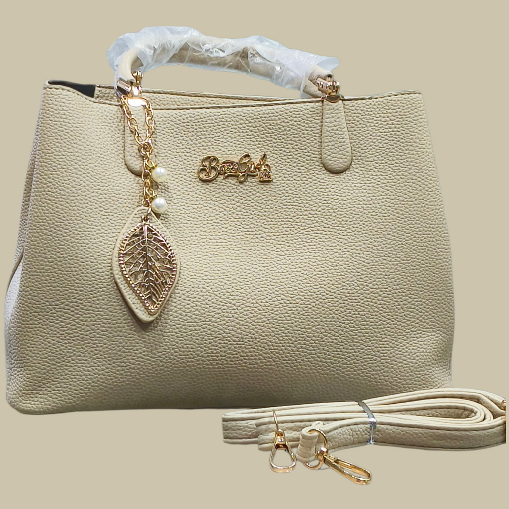 Beige Stylish Handbag with Pearl Chain Detail for Women