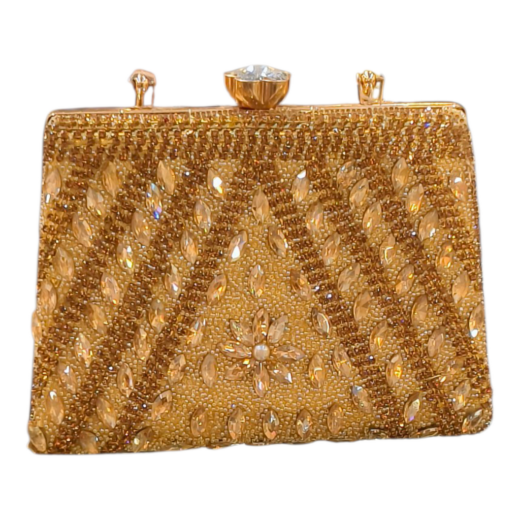 Golden Party Clutch with Crystal & Bead Work for Women