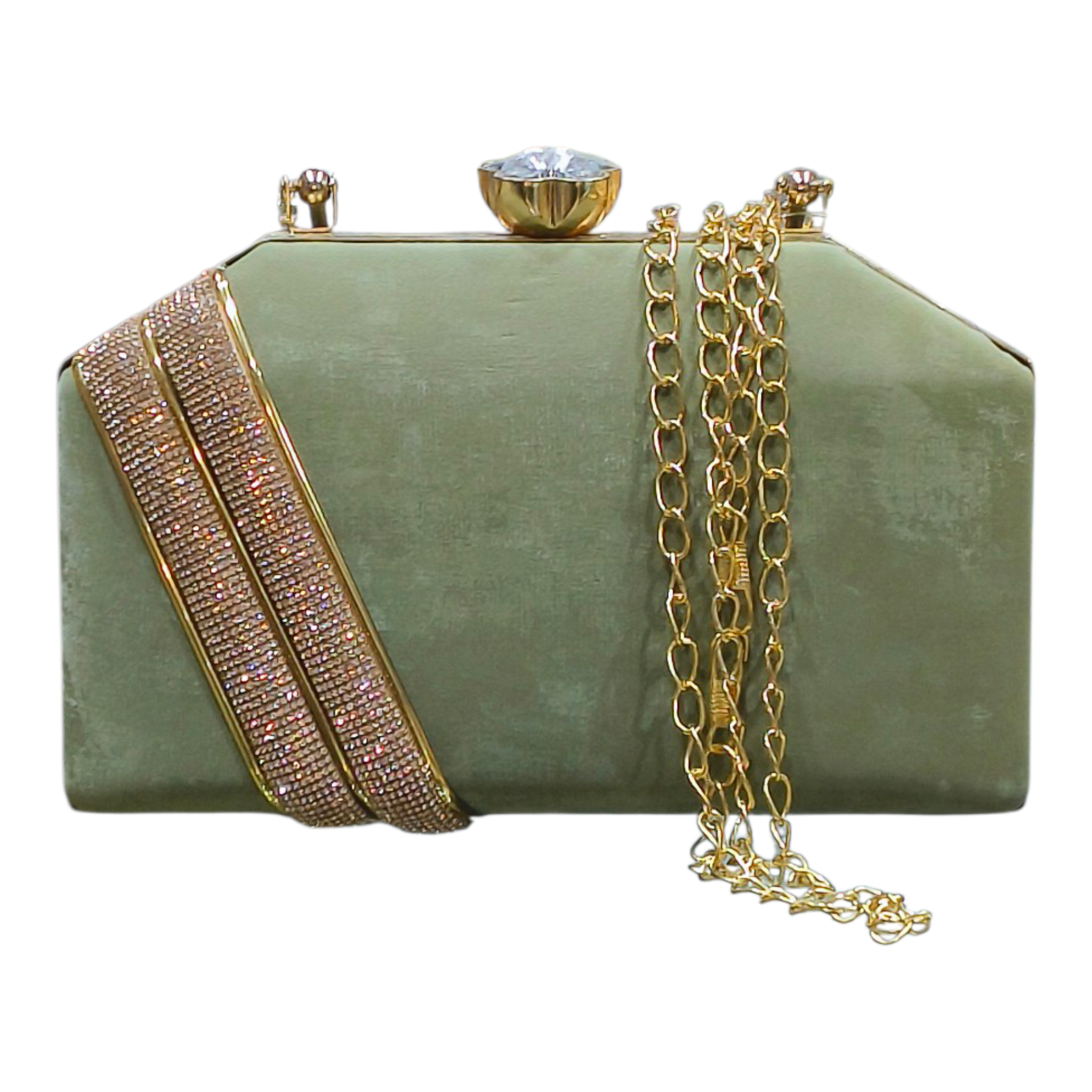 Velvet Evening Clutch With Rhinestone Handle Strap